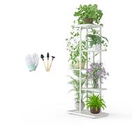 MAIJIAJU Supporto per fiori a 5 ripiani, bianco con attrezzi da giardino e guanti, altezza 95 cm, in metallo, per interni ed esterni, a più piani, per giardino, balcone