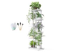 MAIJIAJU Supporto per fiori a 6 ripiani, bianco con attrezzi da giardino e guanti, altezza 108 cm, in metallo, per interni ed esterni, a più piani, per giardino, balcone