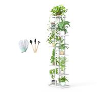 MAIJIAJU Supporto per fiori a 8 piani, bianco con attrezzi da giardino e guanti, altezza 141 cm, in metallo, per interni ed esterni, a più piani, per giardino, balcone
