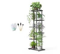 MAIJIAJU Supporto per fiori in metallo nero con attrezzi da giardino e guanti, 108 cm, angolo per piante, per interni ed esterni, diverse scale per fiori, per balcone, giardino, soggiorno