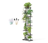 MAIJIAJU Supporto per fiori in metallo nero con attrezzi da giardino e guanti, 141 cm, angolare, per piante, per interni ed esterni, multipli per piante, per balcone, giardino, soggiorno