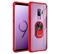 MAIJIN Compatibile con la Custodia Samsung Galaxy S9, Custodia Protettiva Trasparente Indietro con Anello Supporto Cellulare Magnetico per Auto, Ammortizzatore Morbido Bumper (Rosso)