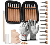 MAIKEHIGH 17pcs Kit de Tallado de Madera, Gubias Para Tallar Madera Para Principiantes Profesionales Bricolaje con Bloque Madera Conejo- Guantes Resistentes Cortes