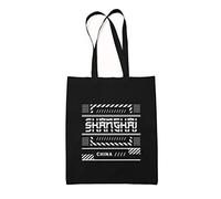 Maikomanija Shanghai Città della Cina Eco-friendly riutilizzabile Tela di cotone lavabile Shopping Tote Bag, Nero , Taglia unica