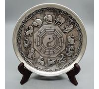 MaikOn Antica Pittura Cinese Pannelli di Ceramica, Collezione di Argento Tibetano Antico da 14,8 cm, dodici Piatti zodiacali, Decorazioni for la casa