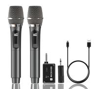 MAILANGSHI Microfono Wireless, sistema di microfono cordless portatile doppio in metallo ricevitore ricaricabile, durata 50ore, portata 200 piedi, microfoni per karaoke per canto karaoke (Grigio)