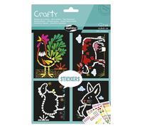 Maildor AF036C - kit creativo per bambinoCrafty - 3 foglio di adesivi.3D + 4 scenari a sfondo nero14,8x21cm - animali della fattoria