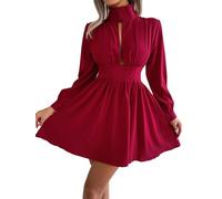 MAILEP Vestito Donna Elegante Abiti da Festa Estate Donne Pieghettate A Maniche Lunghe Eleganti Abiti Cavi out-Rosso-S