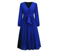 MAILEP Vestito Donna Elegante Elegante Elegante Work Abito A Manicotto A Pieghe con Cintura con Cintura.-Blu-M