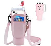 Mailfull Borsa Porta Bottiglia d'Acqua per Stanley Cup 40oz Portabottiglie d'Acqua con Scomparto per Cellulare e Portachiavi Tracolla Regolabile Cup Accessori per Escursioni Viaggi Campeggio (Rosa)