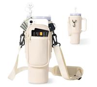 Mailfull Borsa Porta Bottiglia d'Acqua per Stanley Cup 40oz Portabottiglie d'Acqua con Scomparto per Cellulare e Portachiavi Tracolla Regolabile Cup Accessori per Escursioni Viaggi Campeggio (Crema)