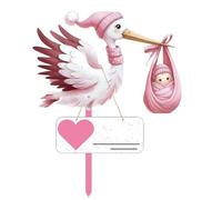 Mailfull Set Cicogna Nascita da Esterno Grande Carina Cicogna a Sonagli in Legno con Asta in Legno Targhetta per Esterni e per Interni (Rosa)