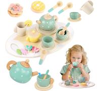 Mailfull Set da Tè di Legno Accessori Cucina Legno Bambini Gioco di Ruolo in Festa del Tè Regalo Compleanno Pasqua Halloween Natale Ragazzi Ragazze 3-7 Anni