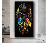 MAIMANG Carillon di vento con piume colorate, dipinto su tela, poster e stampe, immagine artistica da parete per soggiorno, decorazione per la casa, 50x100 cm senza cornice