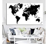 MAIMANG Large Size Abstract Black and White World Map Modern Painting on Canvas Poster Print Wall Art Picture for Living Room(60x120cm/Frameless)