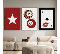 MAIMANG Poster retrò Lucky Star 8 Ball Black Ace #A, 3 pezzi, stampa leopardata 8 Ball, stampa bacio Ace #A, poster retrò Lucky Girl, elegante (30x45cmx3/senza cornice)