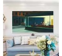 MAIMANG Quadri su tela, poster e stampe artistiche da parete: Nighthawks di Edward Hopper, immagini per soggiorno e arredamento (70x140 cm/cornice)