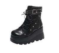 Maimeili Piattaforma gotica femminile combattere gli stivali con ali da pipistrello allacciate con cinghie della fibbia