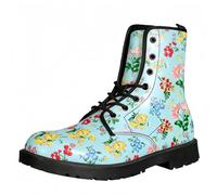 Maimeili Stivali corti stampati da donna Lace-up tacco blocco combattere stivali caviglia per ragazze donne autunno e inverno scarpe rosa cranio farfalla fiori disegno animato