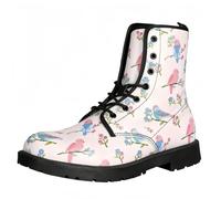 Maimeili Stivali corti stampati da donna Lace-up tacco blocco combattere stivali caviglia per ragazze donne autunno e inverno scarpe rosa cranio farfalla fiori disegno animato
