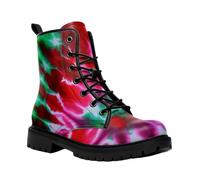 Maimeili Stivali corti stampati da donna Lace-up tacco grosso Combattere Stivali alla caviglia per ragazze Donne Autunno e inverno Scarpe Rose Skull Cartoon Pattern