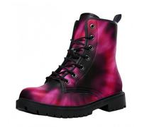 Maimeili Stivali corti stampati da donna Lace-up tacco grosso Combattere Stivali alla caviglia per ragazze Donne Autunno e inverno Scarpe Rose Skull Cartoon Pattern
