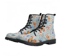 Maimeili Stivali corti stampati da donna Lace-up tacco grosso Combattere Stivali alla caviglia per ragazze Donne Autunno e inverno Scarpe Rose Skull Cartoon Pattern