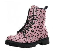 Maimeili Stivali corti stampati da donna Lace-up tacco grosso Combattere Stivali alla caviglia per ragazze Donne Autunno e inverno Scarpe Rose Skull Cartoon Pattern
