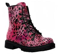Maimeili Stivali corti stampati da donna Lace-up tacco grosso Combattere Stivali alla caviglia per ragazze Donne Autunno e inverno Scarpe Rose Skull Cartoon Pattern