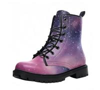 Maimeili Stivali corti stampati da donna Lace-up tacco grosso Combattere Stivali alla caviglia per ragazze Donne Autunno e inverno Scarpe Rose Skull Cartoon Pattern