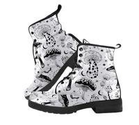 Maimeili Stivali corti stampati da donna Lace-up tacco grosso combattere stivali caviglia per ragazze donne autunno e inverno scarpe rosa cranio farfalla fiori disegno animato