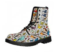 Maimeili Stivali corti stampati da donna Lace-up tacco grosso combattere stivali caviglia per ragazze donne autunno e inverno scarpe rosa cranio farfalla fiori disegno animato