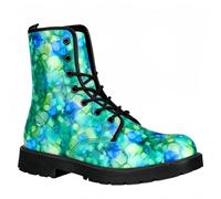 Maimeili Stivali corti stampati da donna Lace-up tacco grosso combattere stivali caviglia per ragazze donne autunno e inverno scarpe rosa cranio farfalla fiori disegno animato