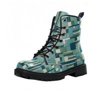 Maimeili Stivali corti stampati da donna Lace-up tacco grosso combattere stivali caviglia per ragazze donne autunno e inverno scarpe rosa cranio farfalla fiori disegno animato