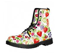 Maimeili Stivali corti stampati da donna Lace-up tacco grosso combattere stivali caviglia per ragazze donne autunno e inverno scarpe rosa cranio farfalla fiori disegno animato