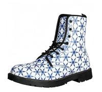 Maimeili Stivali corti stampati da donna Lace-up tacco grosso combattere stivali caviglia per ragazze donne autunno e inverno scarpe rosa cranio farfalla fiori disegno animato