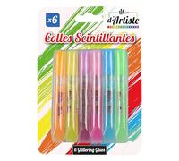 MAIN D'ARTISTE - Pacchetto da 12 Kit di 6 Tubi di Colla con Glitter - Hobby Creativo - Lavabile e Facile da Usare - Neon - Attività Manuali - Adulti - Bambini - A Partire da 4 anni