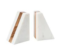 Main + Mesa Fermalibri geometrici in marmo con intarsio in legno, bianco