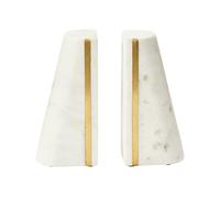 Main + Mesa Fermalibri geometrici in marmo con intarsio in ottone, bianco, set da 3