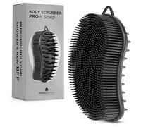 MainBasics Scrubber esfoliante per il corpo in silicone, professionale, 2 in 1, per la cura del corpo, luffa in silicone e massaggiatore per cuoio capelluto (nero, corpo + cuoio capelluto)