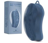 MainBasics Scrubber esfoliante per il corpo in silicone professionale 2 in 1 per la cura del corpo, luffa in silicone e massaggiatore (blu scuro, corpo + massaggio)