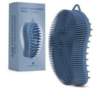 MainBasics Scrubber esfoliante per il corpo in silicone, professionale, 2 in 1, per la cura del corpo, luffa in silicone e massaggiatore del cuoio capelluto (blu scuro, corpo + cuoio capelluto)