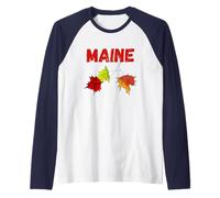 Maine Autunno Artistico Foglie Autunnali New England Souvenir Maglia con Maniche Raglan