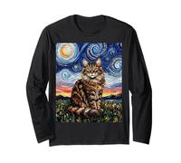 Maine Coon Cat Colorful Starry Night Opera d'Arte Maglia a Manica