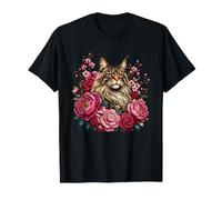 Maine Coon Cat Rose Peonie Fiori di Ciliegio Maglietta