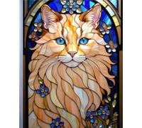 MAINE COON CAT *Stained Glass Jewel Art Design Print* COMPOSITION NOTEBOOK Travel Journal Diary Guest Book-Exotic Animal Feline Kitten Kitty Pet Lover ... School Ivy League University College Student