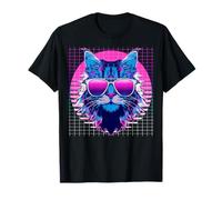 Maine Coon Occhiali da Sole Cat Vaporwave Estetico Retro Maglietta