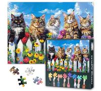 Maine Coon - Puzzle da 1000 pezzi, per adulti, giardino fiorito con zampa di velluto, motivo animale, 70 x 50 cm