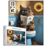 Maine Coon Puzzle nero da 1000 pezzi con gatto seduto sul sedile del water leggendo un giornale, per adulti, 68,6 x 50,8 cm, puzzle colorato per la decorazione della casa