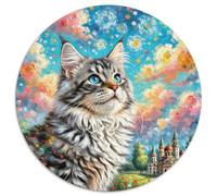 Maine Coon Puzzle Rotondo 1000 Pezzi Puzzle Animal Cute Oil Painting Jigsaw Puzzle Adulti Ifficile E Impossibile Per Adulti Per Amici Di Famiglia Rotonda 1000pcs (67.5x67.5cm)